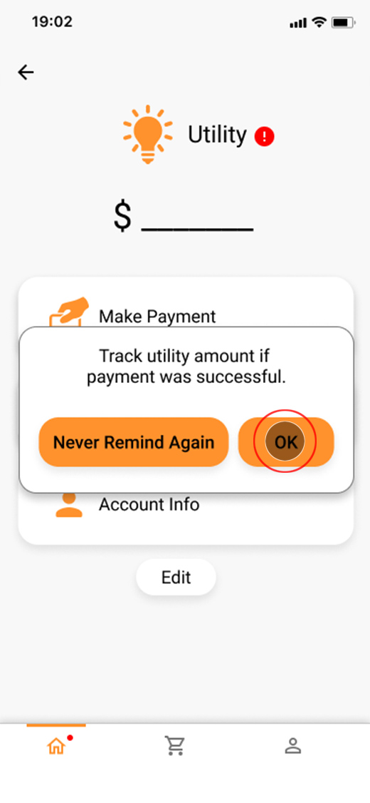 screen to pay and track utility bill