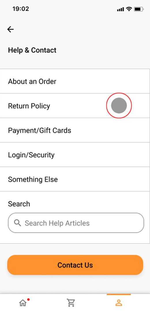 screen to check return policy