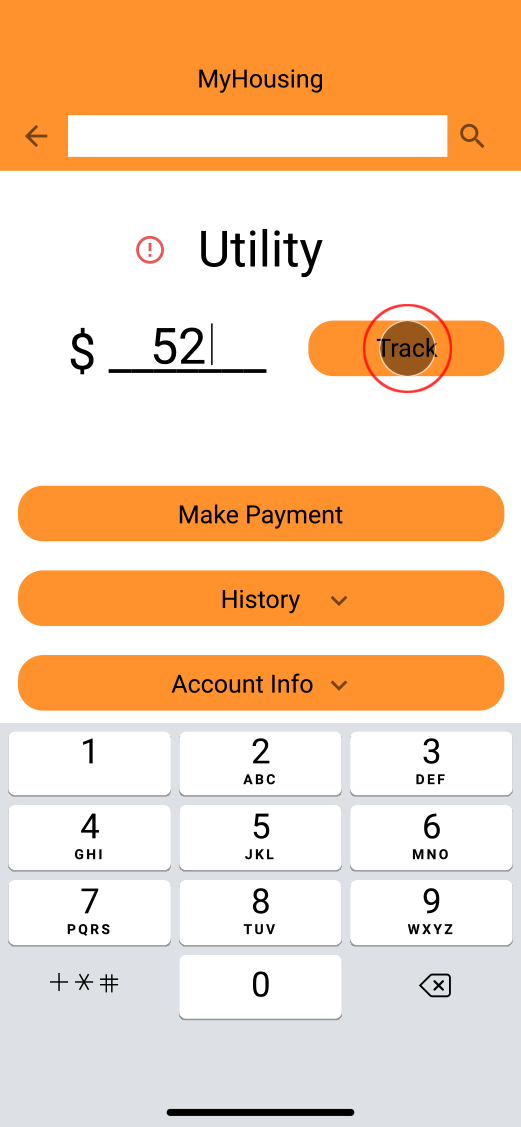screen to pay and track utility bill