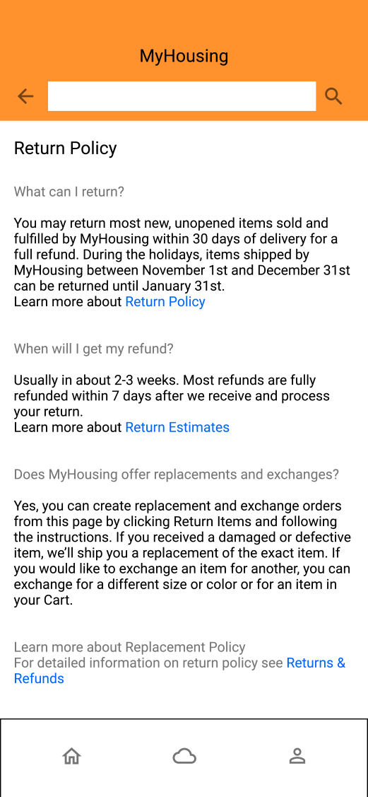screen to check return policy